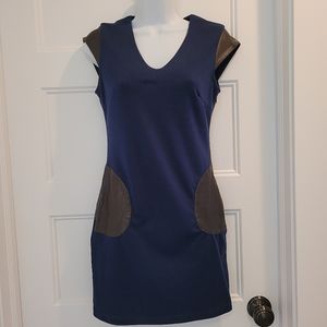 Karlie Navy and Vegan Leather Mini Dress Size Small